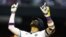 Lourdes Gurriel Jr. celebra un hit contra los Rangers de Texas. (Mark J. Rebilas-USA TODAY Sports)