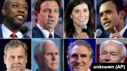 Candidatos republicanos que participan en el primer debate presidencial, 23 de agosto del 2023