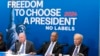 La dirección de No Labels e invitados, de izq. a der., Dan Webb, copresidente nacional; Dr. Benjamin F. Chavis, y el presidente fundador y exsenador Joe Lieberman, hablan sobre las elecciones de 2024 en el National Press Club, en Washington.