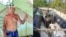 Combinación de fotos en las que aparecen: el inmigrante cubano Carlos Romel (izquierda) y la balsa en la que zarpó rumbo a EEUU desde Cárdenas.