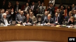 El embajador ruso Vitali Churkin usa el derecho al veto en el Consejo de Seguridad.
