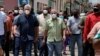 Díaz-Canel y sus acompañantes en San Antonio de los Baños, el pueblo que inició la chispa del estallido nacional contra el régimen comunista.
