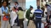 La composición muestra la detención de Aymara Nieto Muñoz frente a la sede de las Damas de Blanco en La Habana. (Foto; A. Moya).