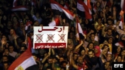 Panorámica de la protesta de opositores del presidente Morsi que piden que el mandatario renuncie a su cargo.