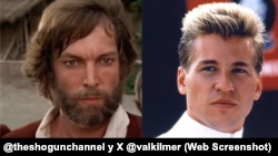 Chamberlain en un fotograma de "Shogun" y Kilmer en su memorable participación en "Top Gun".