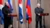 Díaz-Canel y Putin participan en la ceremonia de inauguración de un monumento al fallecido dictador cubano Fidel Castro en Moscú, el 22 de noviembre de 2022.