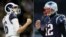 Jared Goff #16 de Los Angeles Rams y Tom Brady #12 de los New England Patriots.