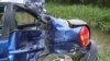 El auto en que viajaban los activistas cubanos del Movimiento Cristiano Liberación.