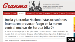 Un artículo en la prensa cubana acusa a Ucrania de incendio en planta nuclear.
