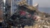 Las ruinas de un centro comercial que fue atacado por fuerzas rusas el lunes, 21 de marzo de 2022, en Kyiv. (AP Foto/Efrem Lukatsky)