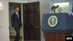 El presidente de Estados Unidos Barack Obama se dirige a la nación desde la Casa Blanca (17 de diciembre, 2014).