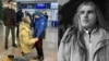 Roberto Casanueva se despide de su hijo en el aeropuerto de Minsk, tras la orden de deportación (derecha). A la izquierda, en una foto de archivo.
