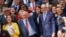 El presidente de la Asamblea Nacional de Venezuela, Jorge Rodríguez, el asambleísta y vicepresidente del PSUV, Diosdado Cabello, el primer vicepresidente Pedro Infante y la segunda vicepresidenta América Pérez tras la apertura del período legislativo de 2023.